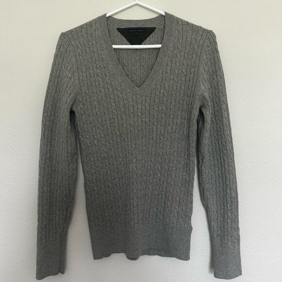 Tommy Hilfiger Cotton + Cashmere grey V neck sweater Preppy Light Academia - Picture 1 of 10
